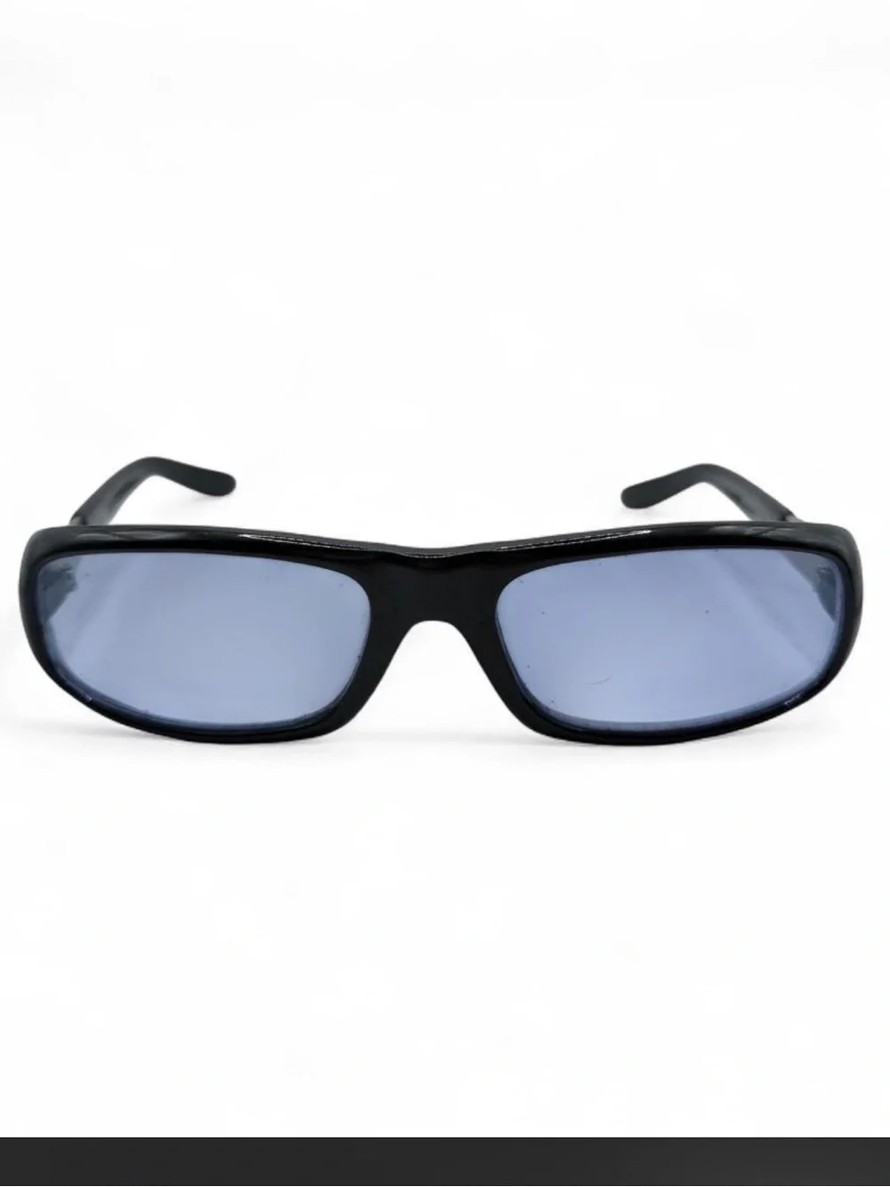 Y2K Identity Wraparound Sunglasses Black Blue Lens Retro Cyber